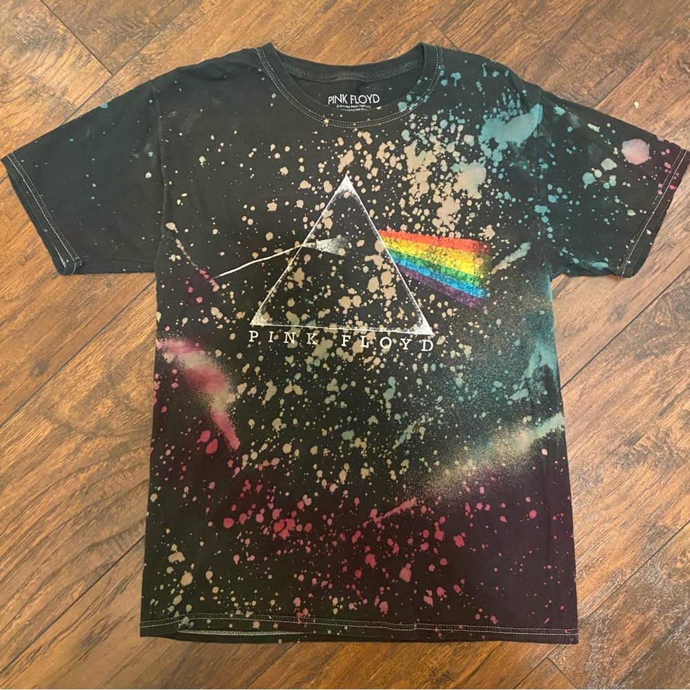 Pink Floyd Dark Side of the Moon Bleach Tie-Dye Band Tee (Size Small)